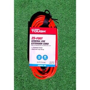 Hyper Tough 25ft 16-Gauge 3-Prong Orange Outdoor Extension Cord w/Tie&Hanger NIP